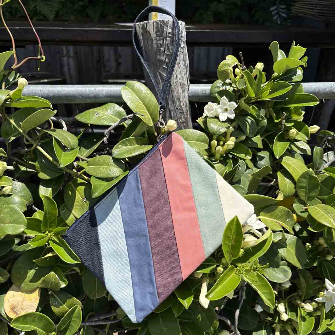 Denim Wristlet - Striped Pouch