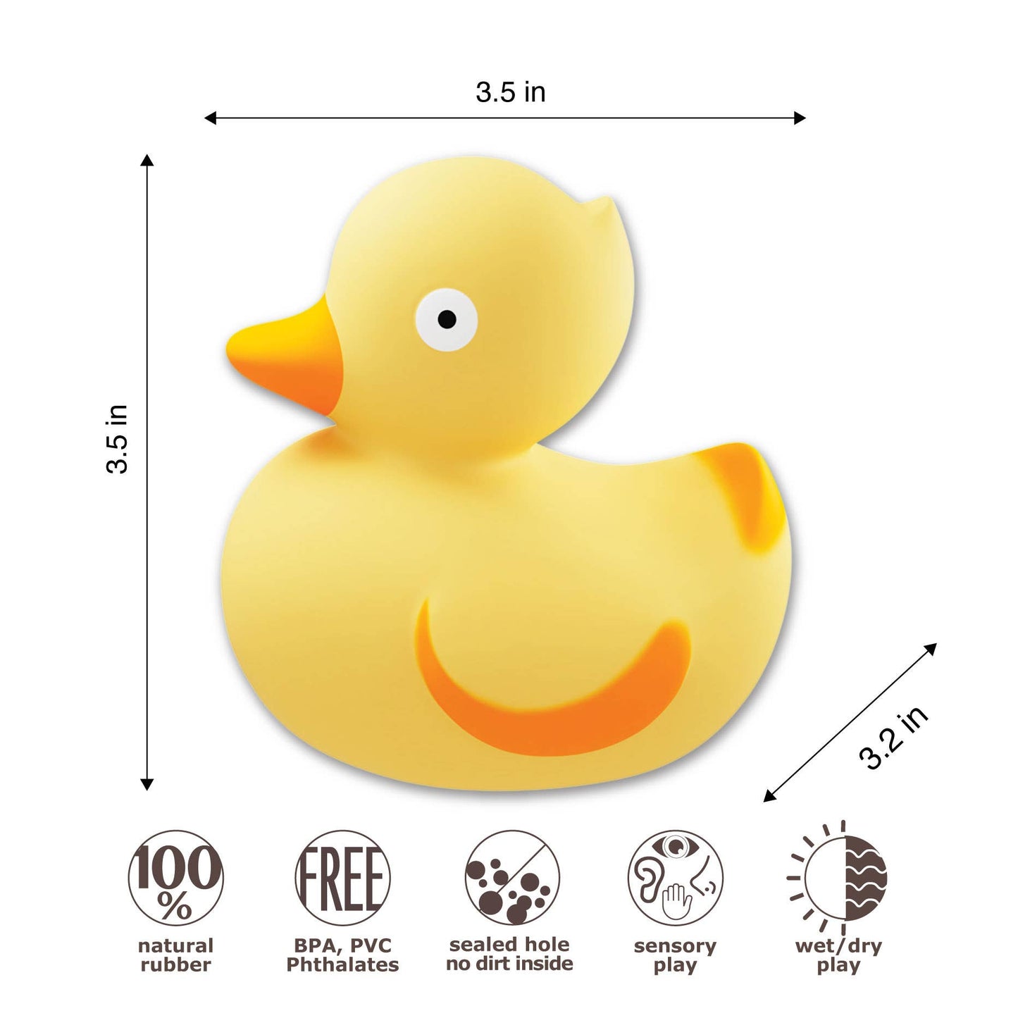 CaaOcho Natural Rubber Toys - Natural Rubber Ducky Non-Toxic Bath Toy, Mold-free design