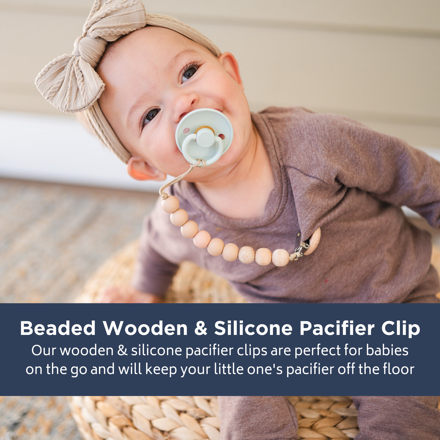 Beaded Wooden & Silicone Pacifier Clip
