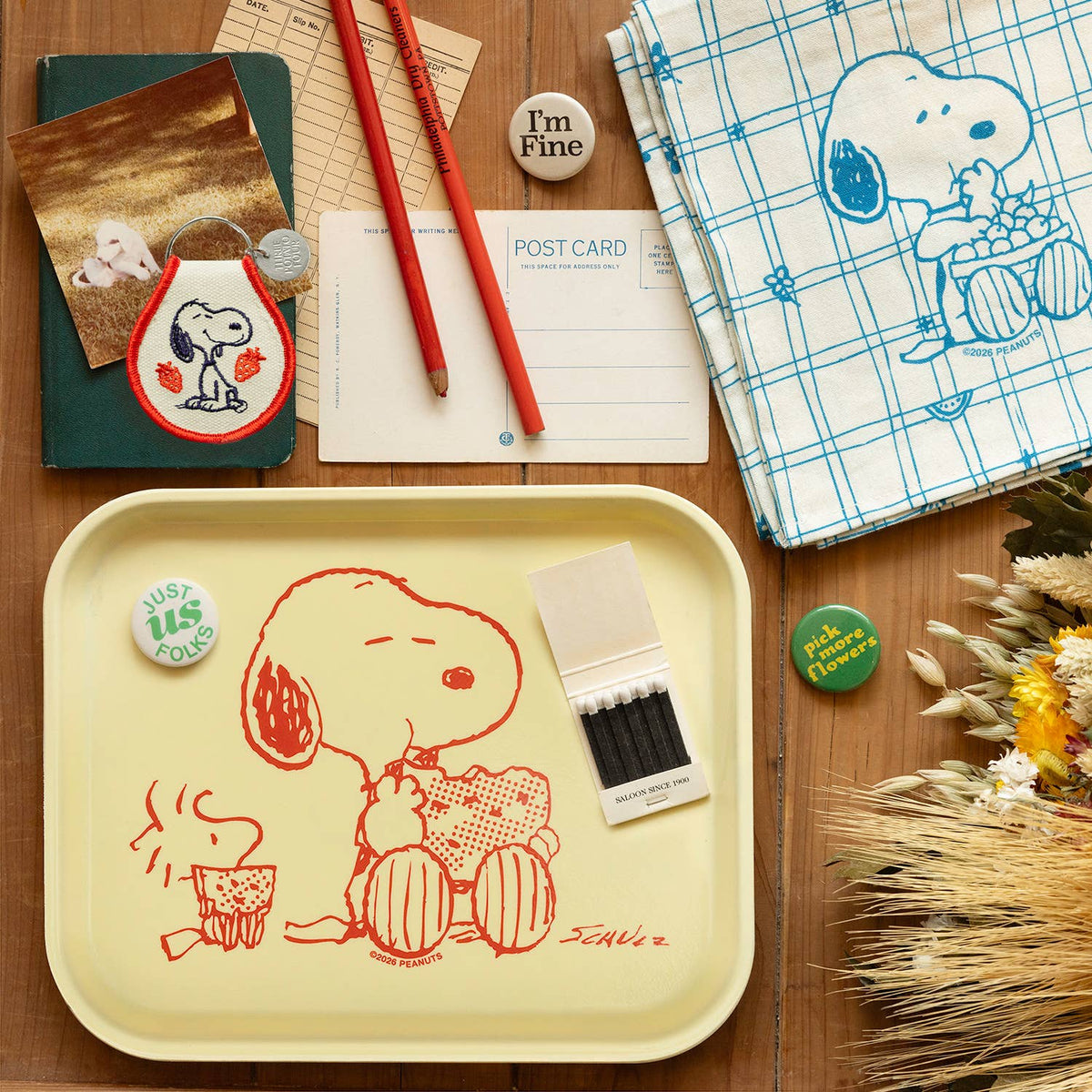 3P4 x Peanuts® - Snoopy Cherry Basket Tea Towel (Blue)
