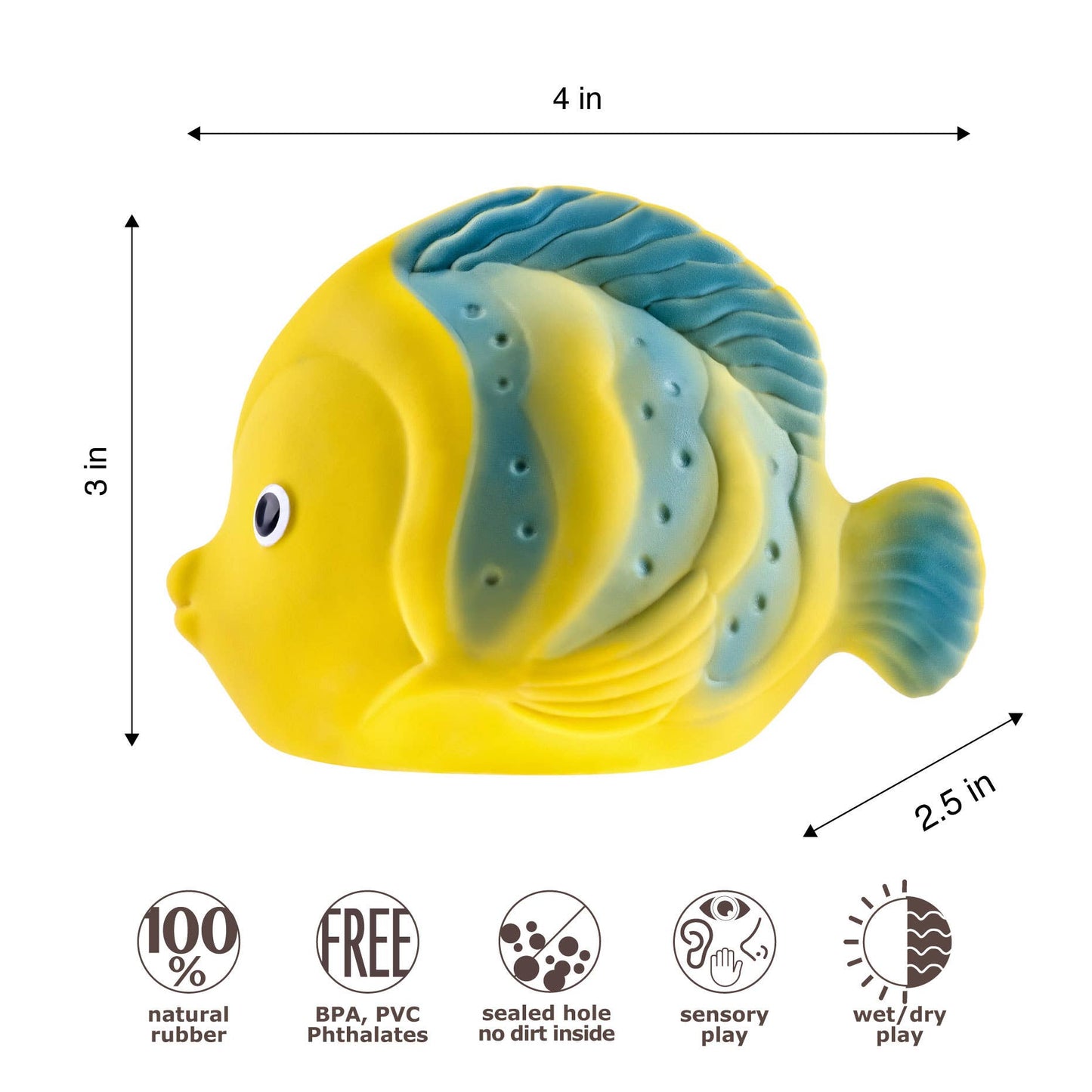 CaaOcho Natural Rubber Toys - Natural Rubber Fish Non-Toxic Bath Toy, Mold-free design