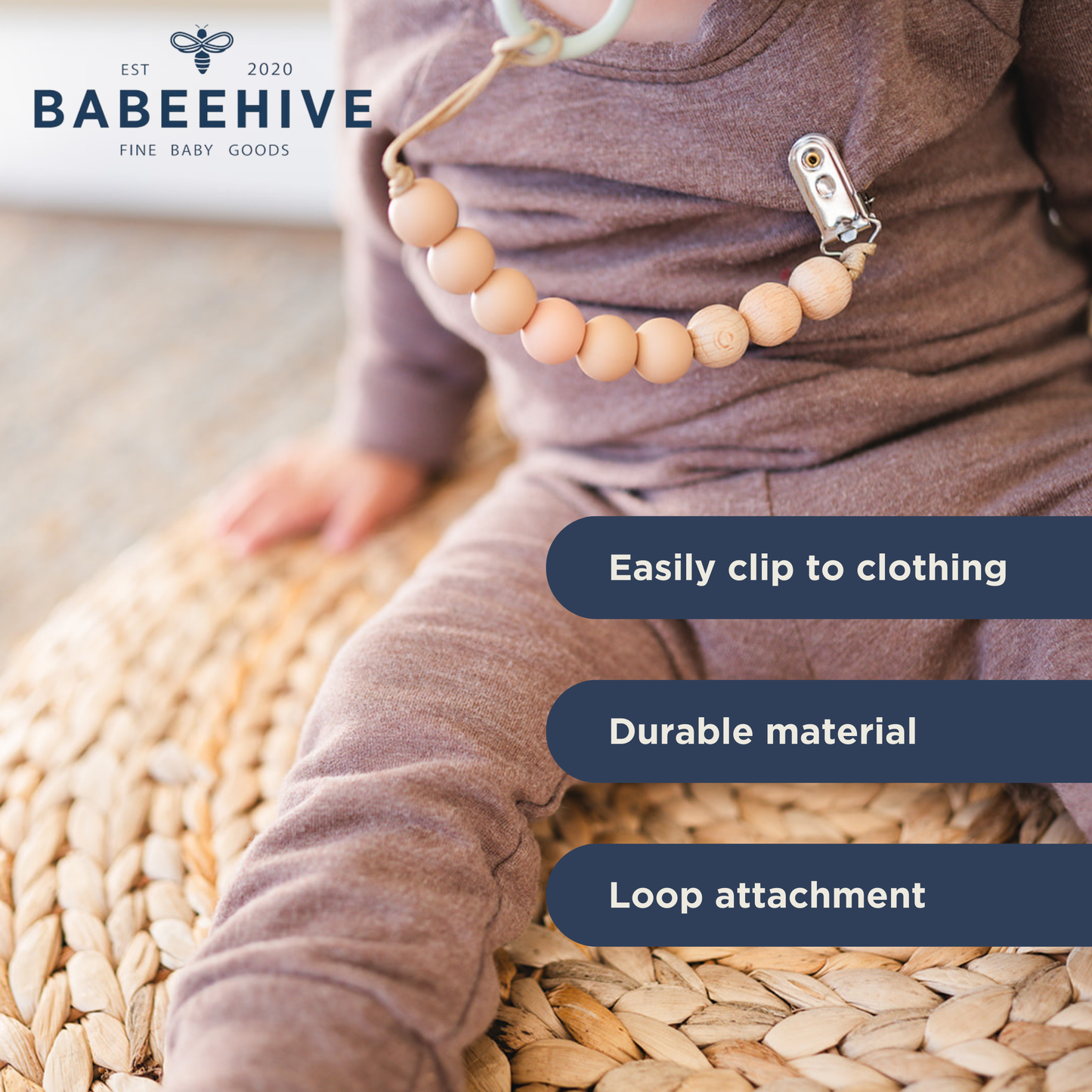 Beaded Wooden & Silicone Pacifier Clip