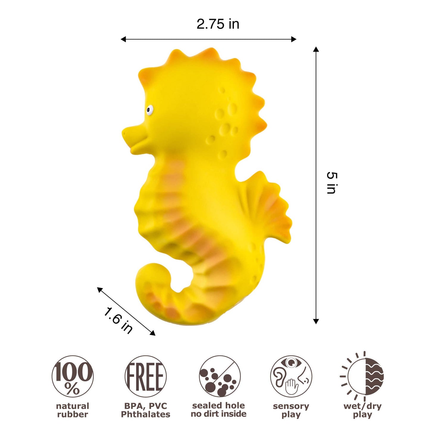 CaaOcho Natural Rubber Toys - Natural Rubber Seahorse Non-Toxic Bath Toy, Mold-free design