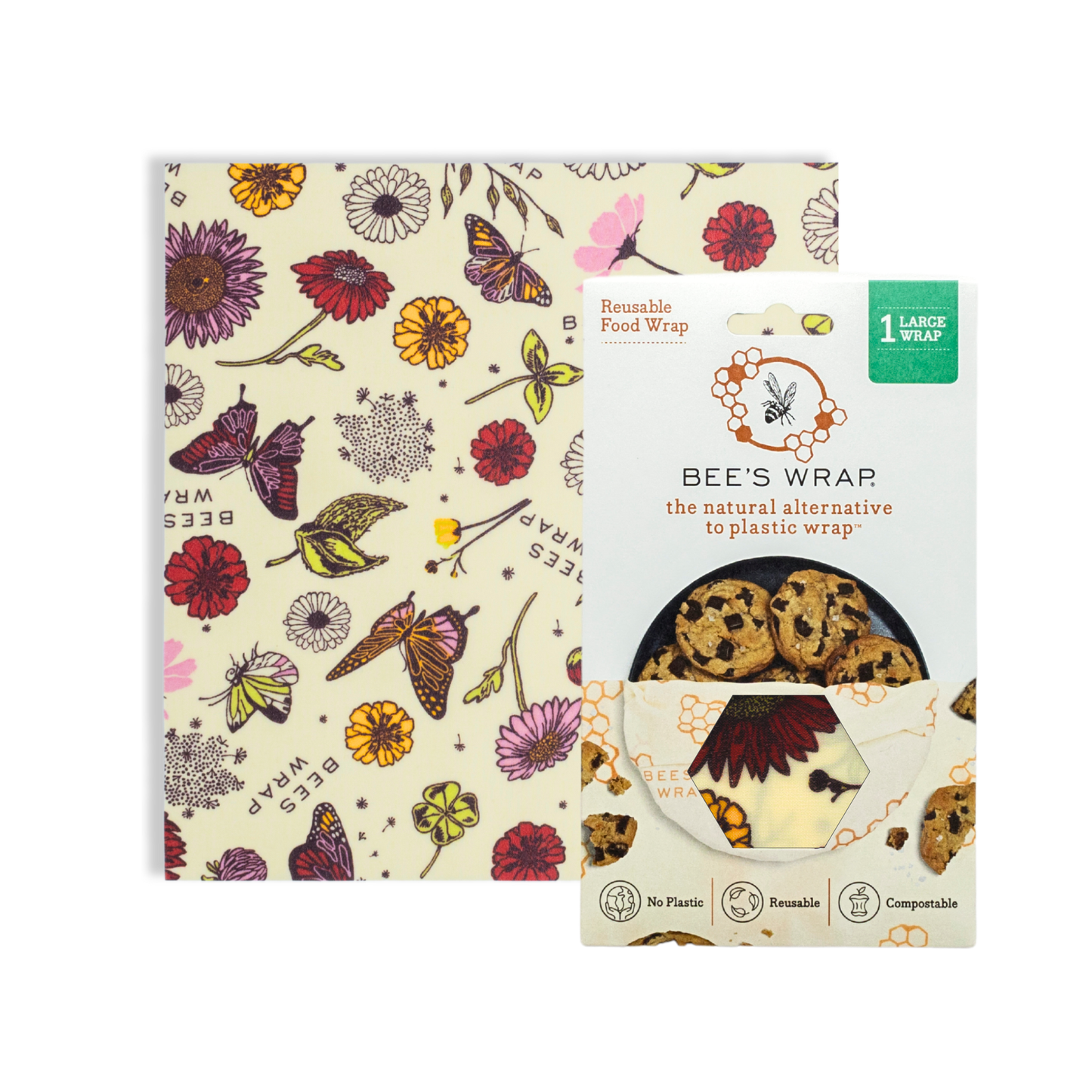 Bee's Wrap - Large Wrap - Meadow Magic, Vegan wax