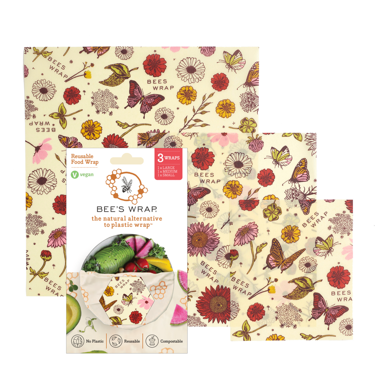 Bee's Wrap - Assorted 3 Pack - Meadow Magic, Plant Based Wax