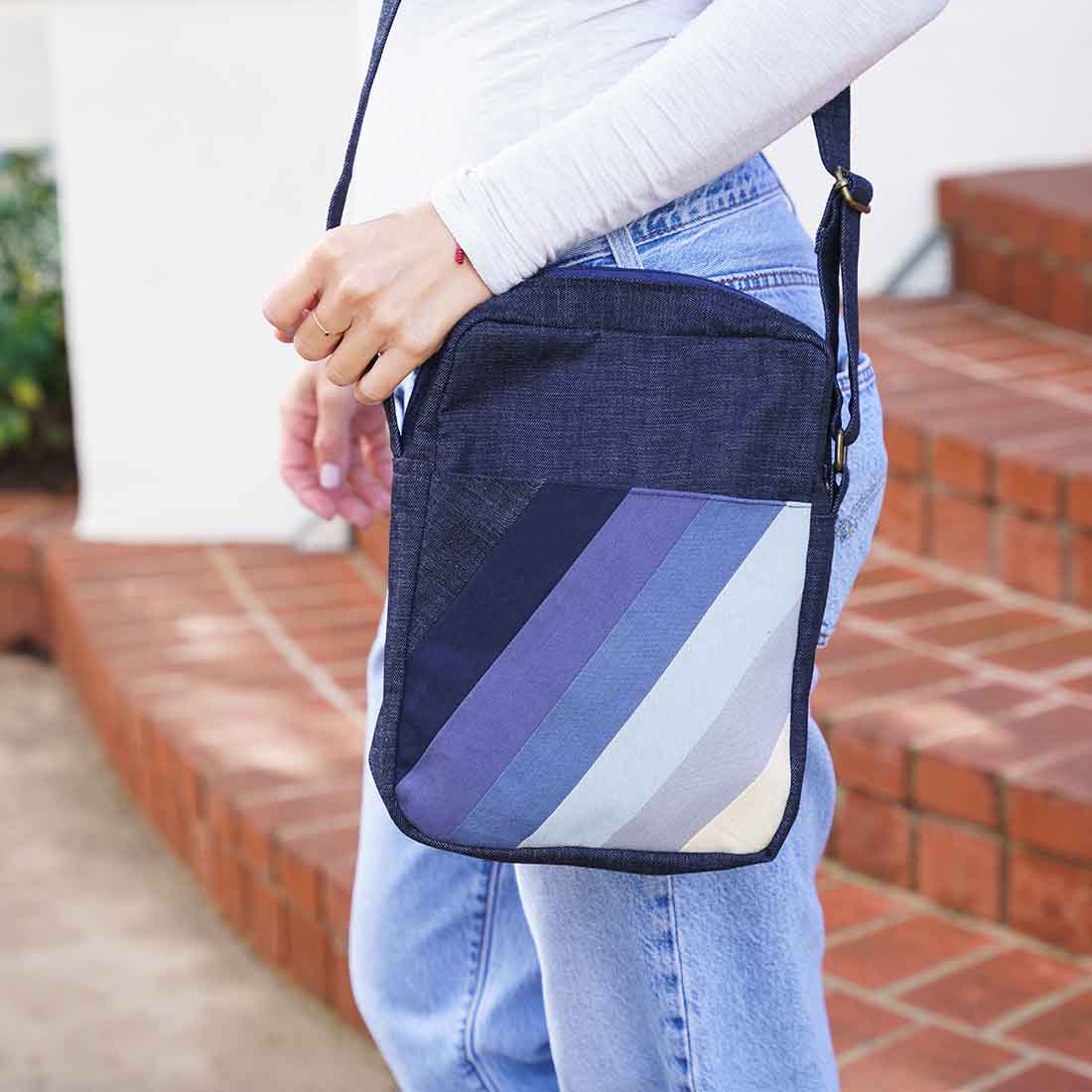 Deep Pocket Denim Crossbody - Stylish Stripes