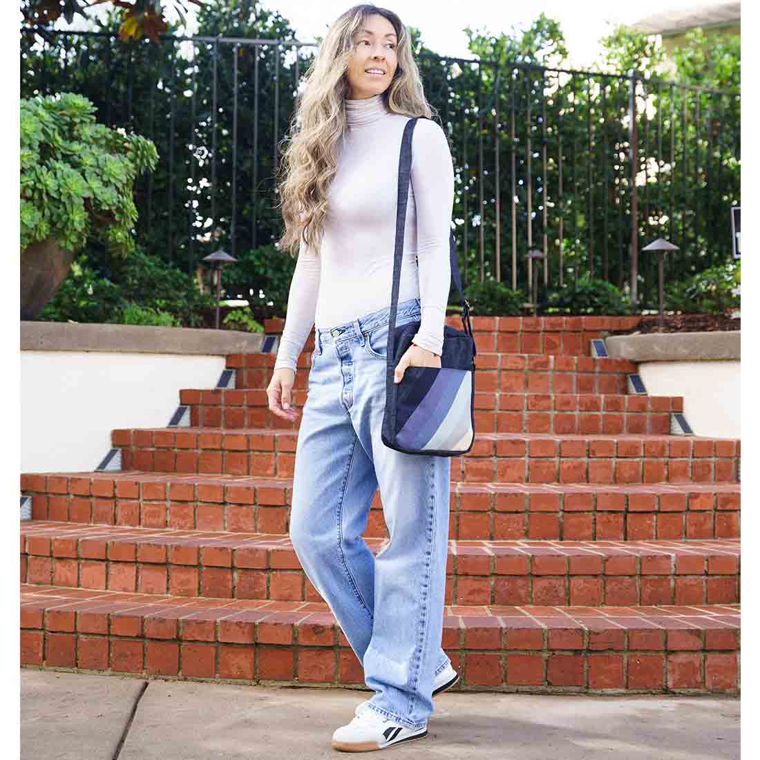 Deep Pocket Denim Crossbody - Stylish Stripes