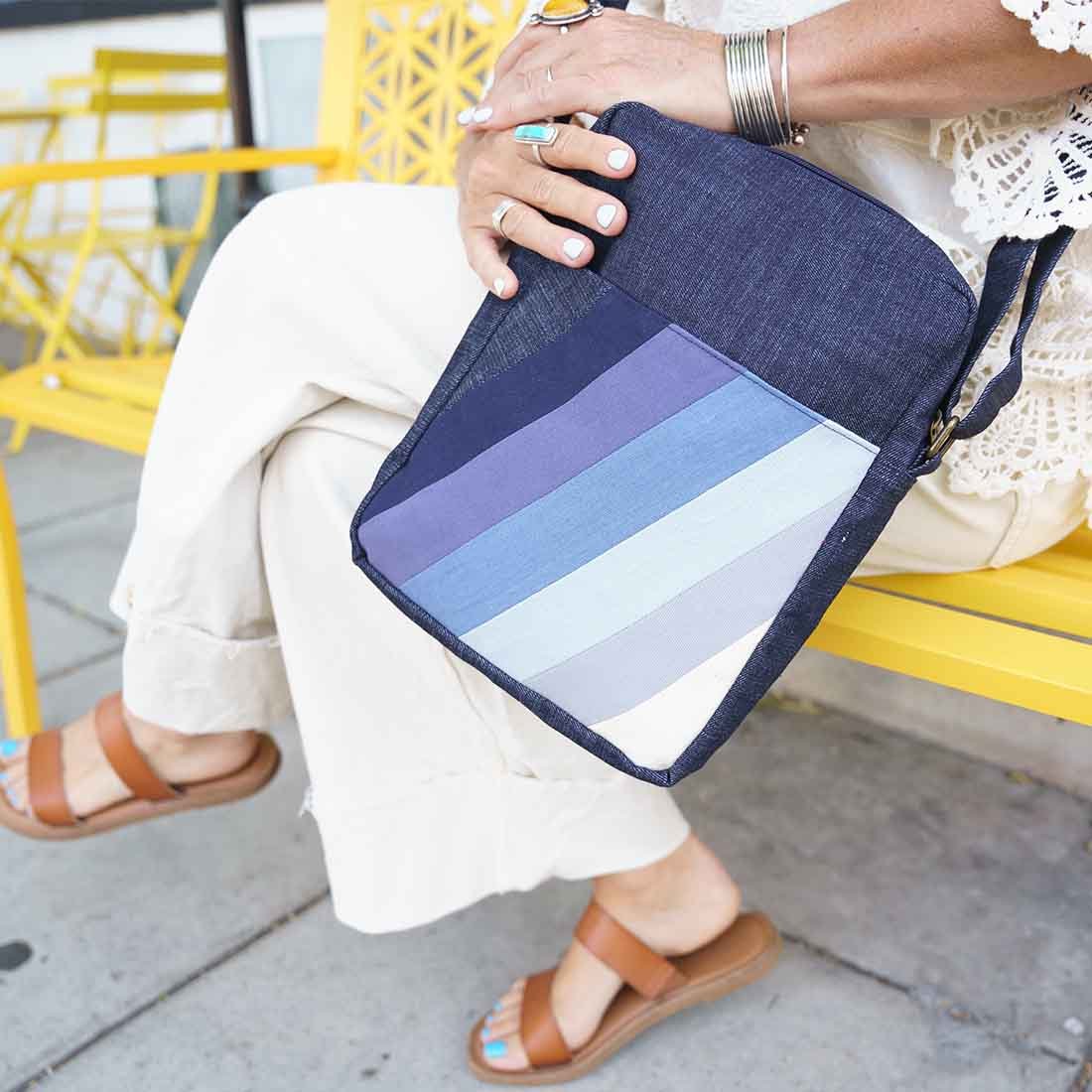 Deep Pocket Denim Crossbody - Stylish Stripes
