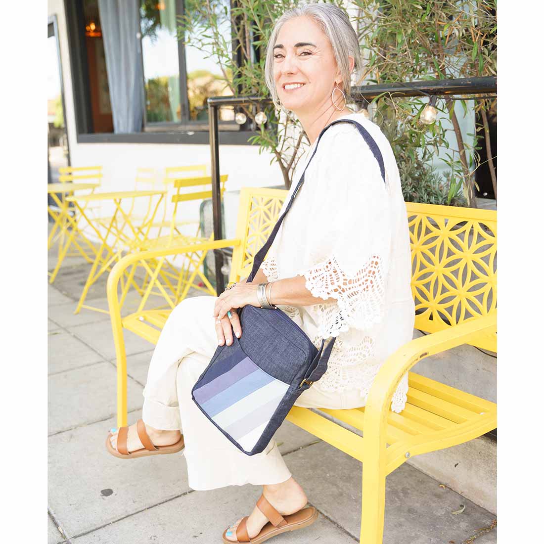 Deep Pocket Denim Crossbody - Stylish Stripes
