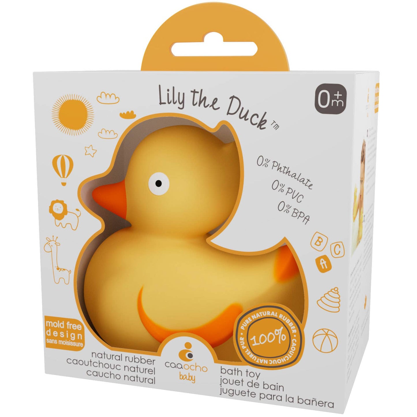 CaaOcho Natural Rubber Toys - Natural Rubber Ducky Non-Toxic Bath Toy, Mold-free design