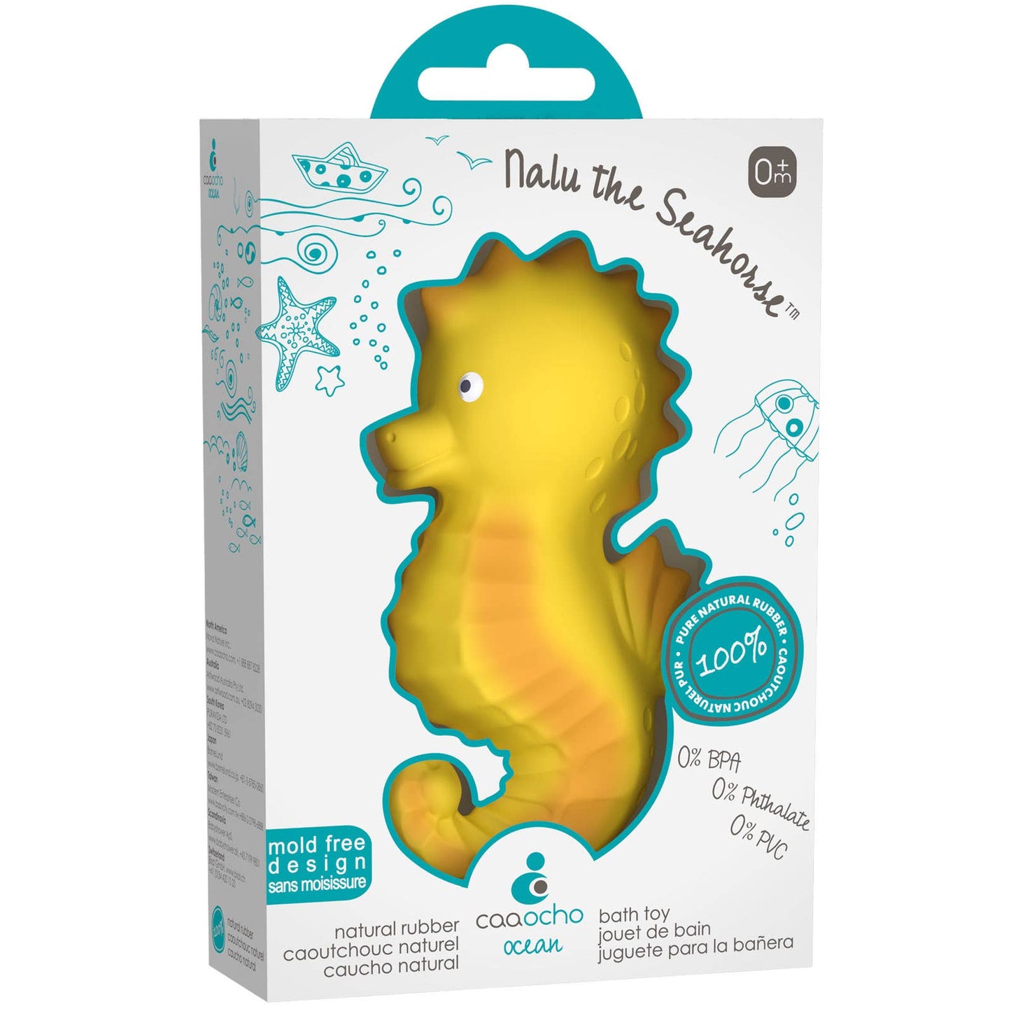 CaaOcho Natural Rubber Toys - Natural Rubber Seahorse Non-Toxic Bath Toy, Mold-free design