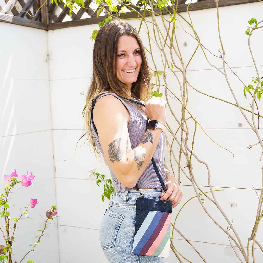 Mini Denim Crossbody - Stripes