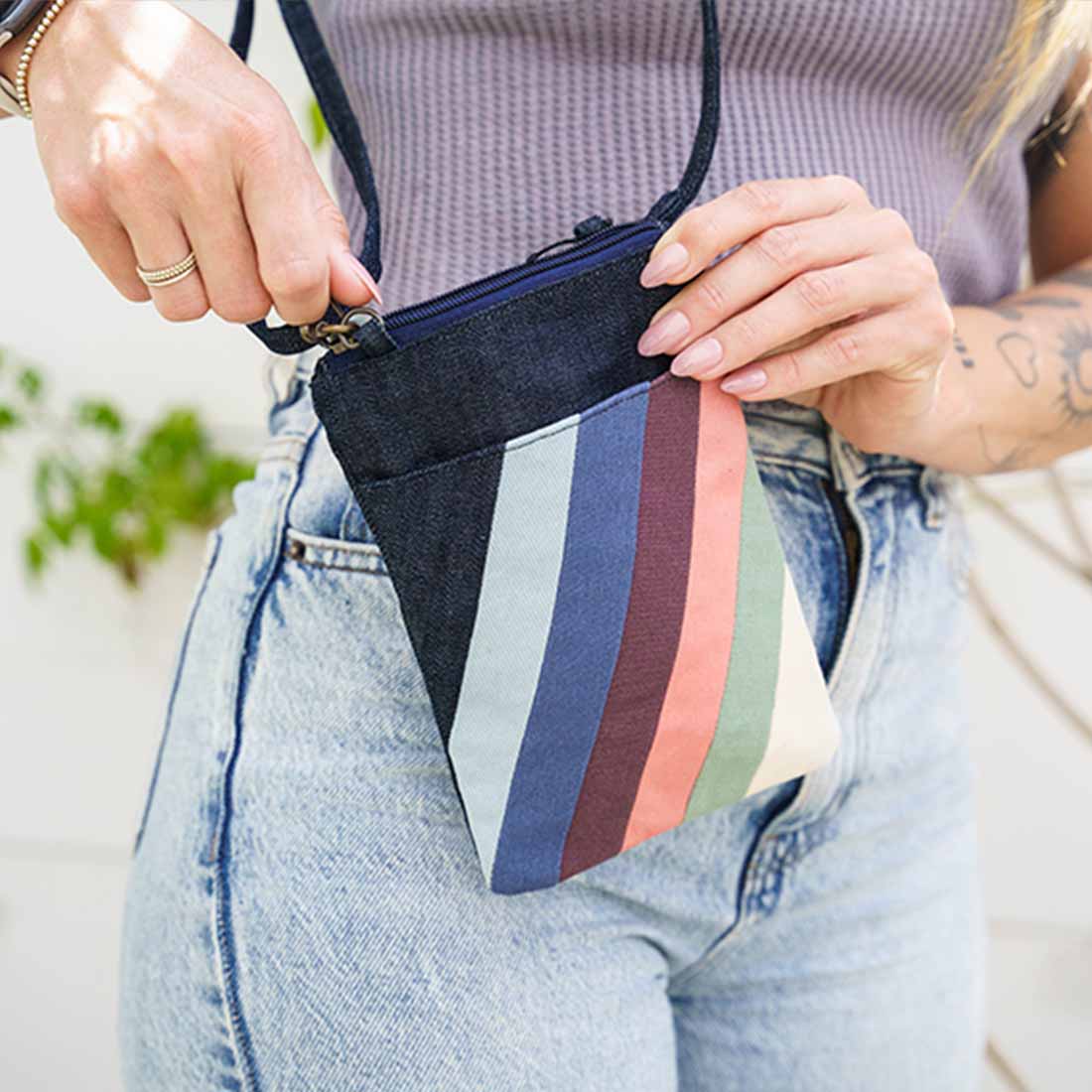 Mini Denim Crossbody - Stripes